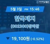 3일 마감보고 한국제지 주가 19,100원 마감해