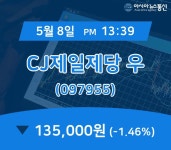 (국내주식시장주가) 8일 CJ제일제당 우 현재가격 135,000원