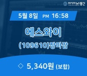 8일 에스와이 주가 5,340원 마감