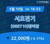 장마감보고서 10일 서호전기 주가 22,000원 장 마쳐