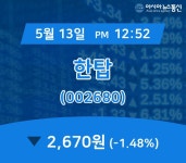 (국내주식시장현황) 13일 한탑 현재 주식 거래가격 2,670원