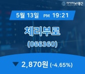 (장중주가) 13일 체리부로 현재 주식 거래가격 2,870원