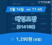 (국내주식시장주가) 14일 대영포장 현재 주식 거래가격 1,290원