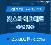(국내주식시장현황) 17일 한스바이오메드 현재가 25,800원