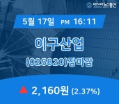 장마감보고서 17일 이구산업 주가 2,160원으로 종료
