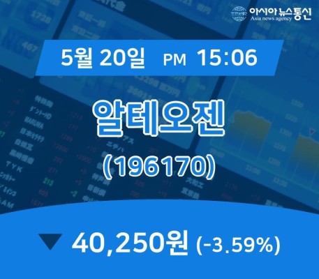 (국내주가정보) 20일 알테오젠 현재 주식 거래가격 40,250원 | 포토뉴스
