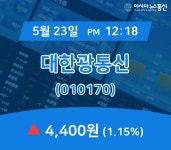 (국내주식시장주가) 23일 대한광통신 현재가격 4,400원