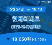 장마감보고서 24일 현대리바트 주가 18,650원으로 장 마감