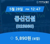 (아통경제) 28일 동신건설 현재 주식 거래가격 5,890원