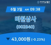 (장중시세) 3일 미원상사 거래가격 43,000원