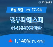 (5일 마감보고) 영우디에스피 주가 1,140원으로 종료