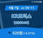 (증시현황) 7일 KR모터스 현재 주식 거래가격 520원