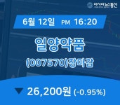[상장주 주식시세] 일양약품 주가 26,200원 마감