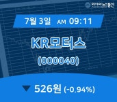(주가정보) 3일 KR모터스 현재가 526원