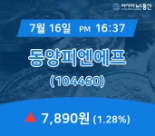 (주가정보) 16일 동양피엔에프 거래가격 7,890원