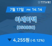 (증시현황) 17일 아세아텍 증시현황 4,255원