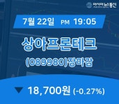 [특징주분석 주가정보] 상아프론테크 주가 18,700원 마감