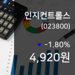 (주식실황) 16일 인지컨트롤스 현재 주식 거래가격 4,920원