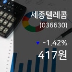 (증시현황) 9일 세종텔레콤 현재 주식 거래가격 417원