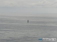 울릉도 무인도 섬 관음도에서 바라 본 쌍정초 등대 구조물