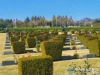 UN조각공원의 화창한 날씨, 조용히 참배중인 시민