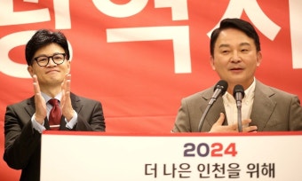 [포토]인천 계양에서 포즈 취하는 한동훈 국민의힘 비상대책위원장과 원희룡 전 국토부장관