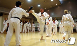 태권도 체험하는 외국인 학생들