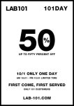 LAB101, 10월 1일 단 하루 50% 할인