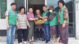 남해군 미조면새마을협, 마을 경로당 찾아 감자 전달