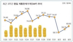 발전단가 뚝뚝…평일에도  SMP 60원 아래로 ↓