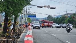 빗길 운전 조심! 광산구 소촌산단 삼거리 3중 추돌 사고