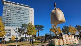 쌀값 하락 책임져 광주 농민들 시청 앞 나락 야적