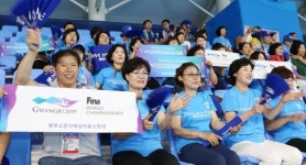 광주시 의용소방대원, 수영대회 응원 ‘열기’ 