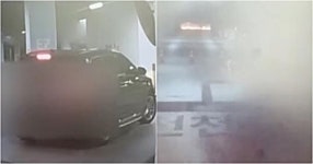 후진 못하고…대전 현대아울렛 불구덩이로 들어가는 SUV 차량 (영상)