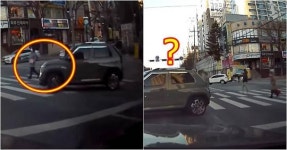 올 타임 레전드 매일 새로 갱신... 사람처럼 횡단보도 건넌 자동차 (영상)