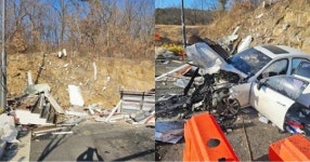 간이화장실로 벤츠 돌진… 화장실 안에 있던 1명 그 자리에서 사망