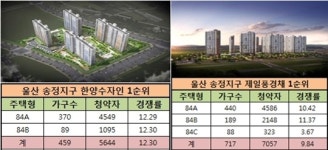 울산 송정 한양수자인 1순위 청약률 12.30대 1…제일풍경채에 판정승