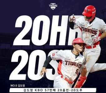 KIA김도영, 류현진 상대 시즌 20호 홈런 쳐 '20-20' 달성