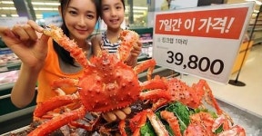킹크랩 가격 폭락에 대형마트 반짝 할인… 한마리 값으로 두마리