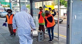 이도1동·통장협의회 버스승차대 방역