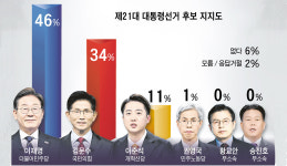 [대신협 여론조사] 이재명 후보 지지율 46%…여전히 앞서
