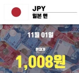 일본 엔화  매수 1,018.97원 , 매도 998.8원으로  -0.43%감소, 환율정보, 예측