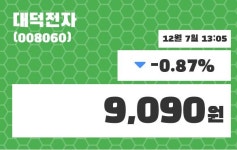 대덕전자주가 12월 7일 현재 9090원