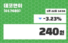 데코앤이 주가증권투자정보 및 주식시황 22일  현재 240원