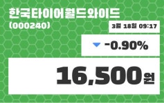 한국타이어월드와이드 주가종목 그래프  및 증권정보와 종목동정 18일  현재 16500원