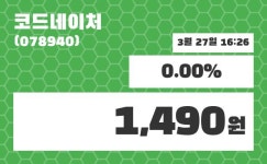 코드네이처 주가증권투자정보 27일  현재 1490원