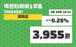 (29일공감주가마감) 넥센타이어1우B 주가 3955원으로 장 마감