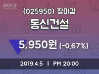 (5일마감주가정보) 동신건설 주가 5950원으로 장 마감