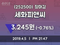 (5일마감주가정보) 세화피앤씨 주가 3245원으로 장 마감
