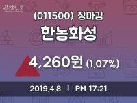 (8일마감주가정보) 한농화성 주가 4260원으로 장 마감